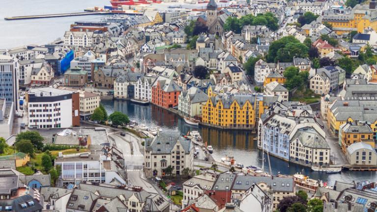 Alesund, Norway town houses on sea front